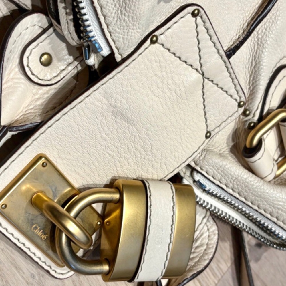 CHLOE PADDINGTON Small Ivory Leather Bag Removable Strap Lock and Key NWOT - Picture 7 of 16